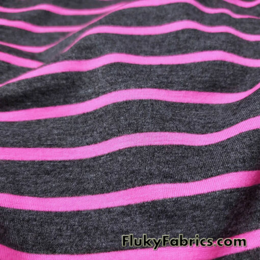Bright Pink Stripes on Charcoal Rayon Spandex Jersey Knit Fabric