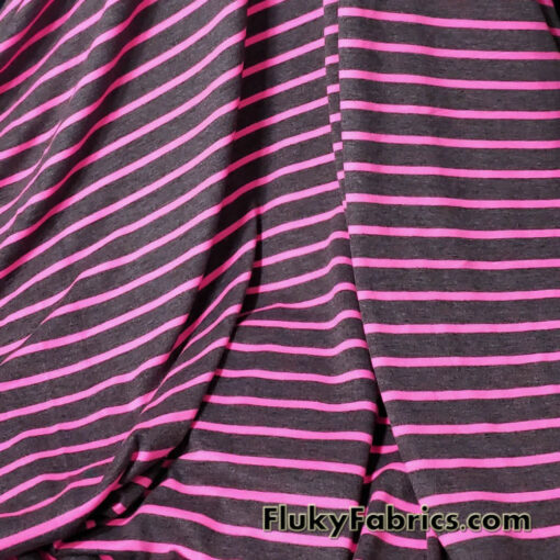Bright Pink Stripes on Charcoal Rayon Spandex Jersey Knit Fabric