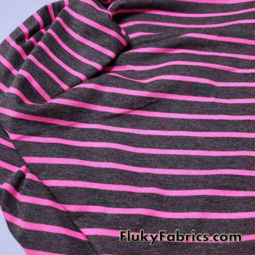 Bright Pink Stripes on Charcoal Rayon Spandex Jersey Knit Fabric