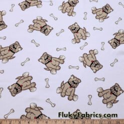 Bulldogs and Bones Print White Rib Knit Fabric by the Yard at flukyfabrics.com