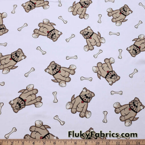 Cute Tan Bulldogs Print Cotton Rib Fabric