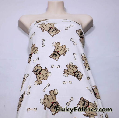 Cute Tan Bulldogs Print Cotton Rib Fabric