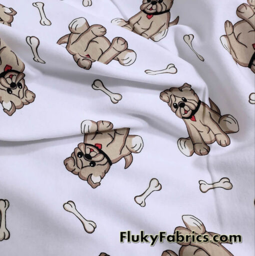 Cute Tan Bulldogs Print Cotton Rib Fabric