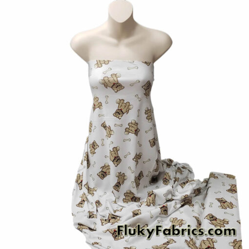 Cute Tan Bulldogs Print Cotton Rib Fabric