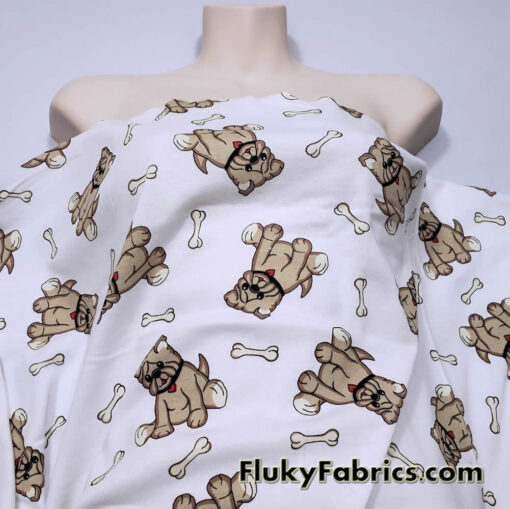 Cute Tan Bulldogs Print Cotton Rib Fabric