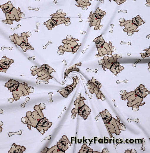 Cute Tan Bulldogs Print Cotton Rib Fabric