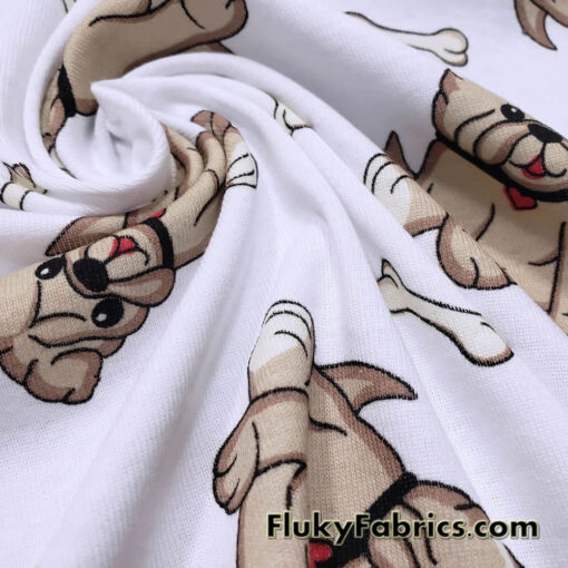 Cute Tan Bulldogs Print Cotton Rib Fabric