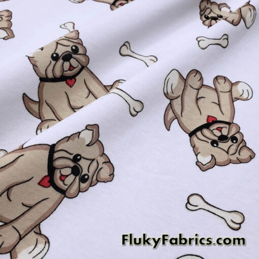 Cute Tan Bulldogs Print Cotton Rib Fabric
