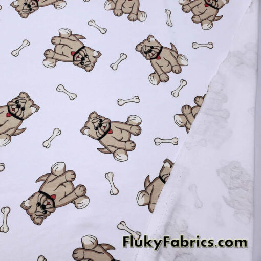Cute Tan Bulldogs Print Cotton Rib Fabric
