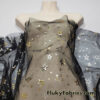 Gold and Silver Foil Stars on 2-Way Stretch Black Mesh Fabric