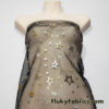 Gold and Silver Foil Stars on 2-Way Stretch Black Mesh Fabric