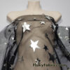 Silver Foil Stars on 2-Way Stretch Black Mesh Fabric