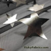 Silver Foil Stars on 2-Way Stretch Black Mesh Fabric