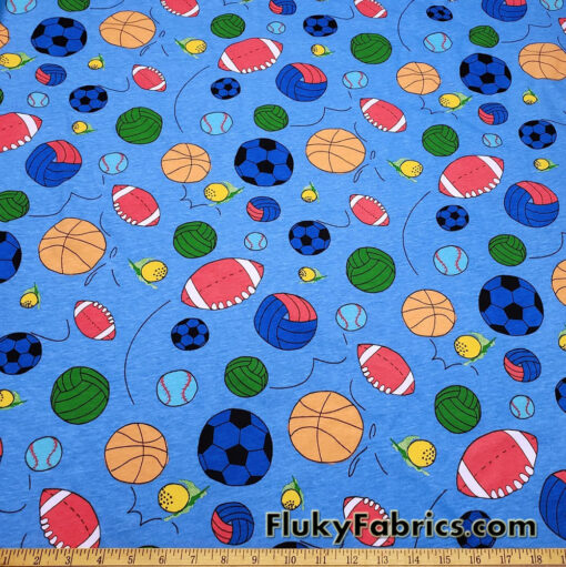 Sport Balls On a Blue Background Cotton Jersey Fabric