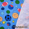 Sport Balls On a Blue Background Cotton Jersey Fabric