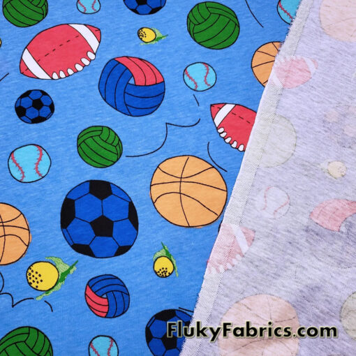 Sport Balls On a Blue Background Cotton Jersey Fabric