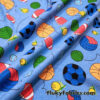 Sport Balls On a Blue Background Cotton Jersey Fabric