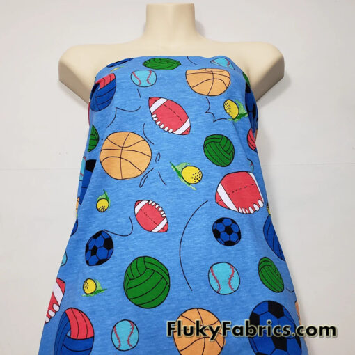 Sport Balls On a Blue Background Cotton Jersey Fabric