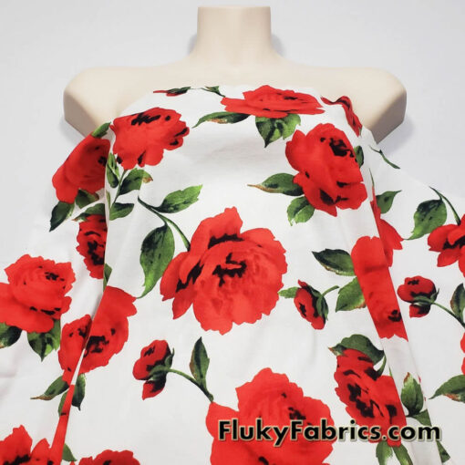 Big Red Cabbage Roses Cotton Knit Fabric