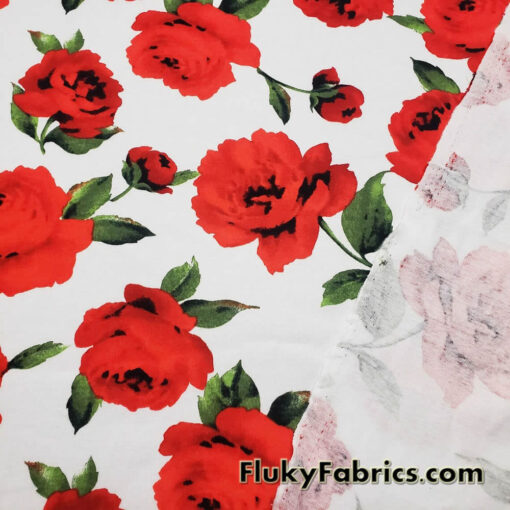 Big Red Cabbage Roses Cotton Knit Fabric