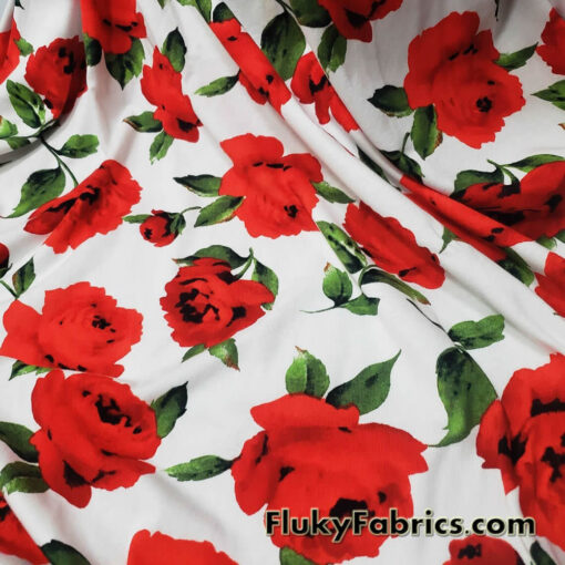 Big Red Cabbage Roses Cotton Knit Fabric