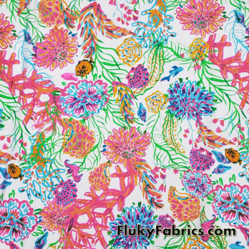 Colorful Watercolor Coral Reef Abstract Print Jersey Supima Micromodal Spandex Knit Fabric
