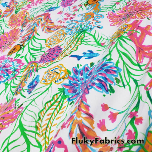 Colorful Watercolor Coral Reef Abstract Print Jersey Supima Micromodal Spandex Knit Fabric
