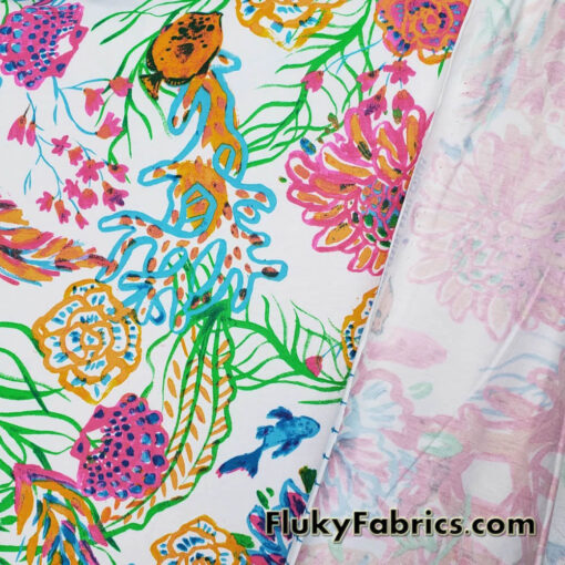 Colorful Watercolor Coral Reef Abstract Print Jersey Supima Micromodal Spandex Knit Fabric