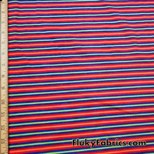 Halloween Striped 100% Cotton Jersey Knit Fabric – Lime Green, Royal Purple, Red, and Orange