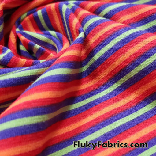 Halloween Striped 100% Cotton Jersey Knit Fabric – Lime Green, Royal Purple, Red, and Orange