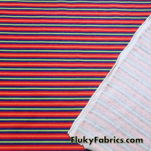 Halloween Striped 100% Cotton Jersey Knit Fabric – Lime Green, Royal Purple, Red, and Orange