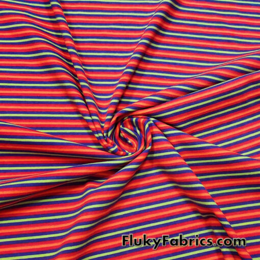 Halloween Striped 100% Cotton Jersey Knit Fabric – Lime Green, Royal Purple, Red, and Orange
