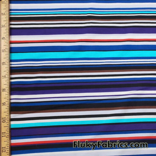 Multi Stripe Cool Colors Cotton Spandex Jersey Knit Fabric
