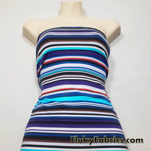 Multi Stripe Cool Colors Cotton Spandex Jersey Knit Fabric