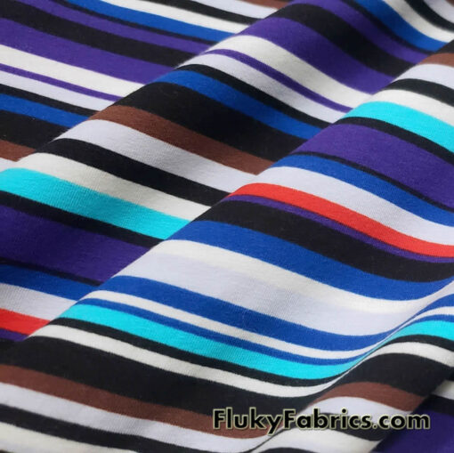 Multi Stripe Cool Colors Cotton Spandex Jersey Knit Fabric