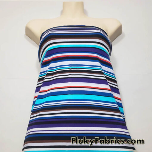 Multi Stripe Cool Colors Cotton Spandex Jersey Knit Fabric