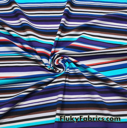 Multi Stripe Cool Colors Cotton Spandex Jersey Knit Fabric
