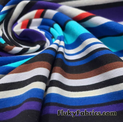 Multi Stripe Cool Colors Cotton Spandex Jersey Knit Fabric