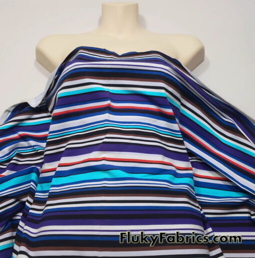 Multi Stripe Cool Colors Cotton Spandex Jersey Knit Fabric