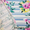 Pink and Yellow Flowers with Blue Stripes DBP Print Double Brushed Polyester Spandex Apparel Stretch Fabric
