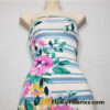 Pink and Yellow Flowers with Blue Stripes DBP Print Double Brushed Polyester Spandex Apparel Stretch Fabric