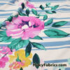 Pink and Yellow Flowers with Blue Stripes DBP Print Double Brushed Polyester Spandex Apparel Stretch Fabric