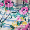 Pink and Yellow Flowers with Blue Stripes DBP Print Double Brushed Polyester Spandex Apparel Stretch Fabric