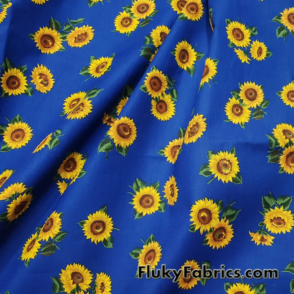 Sunny Yellow Tossed Sunflowers Cotton Woven Apparel Fabric by The Yard 