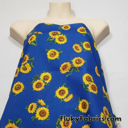 Sunny Yellow Tossed Sunflowers Cotton Woven Apparel Fabric