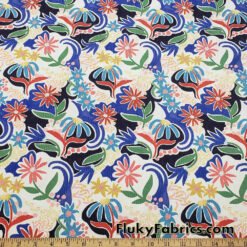 Abstract Flowers on Ivory Ribbed Swimsuit Spandex Fabric, 46" Wide by the Yard at flukyfabrics.com