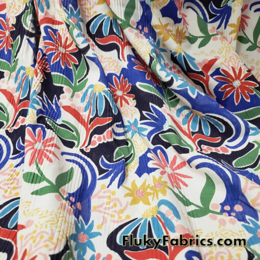 Abstract Flowers on Ivory Ribbed Swimsuit Spandex Fabric 46″ Wide