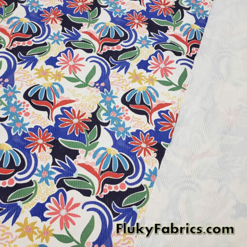 Abstract Flowers on Ivory Ribbed Swimsuit Spandex Fabric 46″ Wide