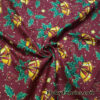 Christmas Bells and Holly Mistletoe with Gold Metallic Stars and Dots Poly Cotton Woven Fabric