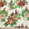 Christmas Candles, Poinsettias and Holly Mistletoe with Gold Metallic Stars and Dots Poly Cotton Woven Fabric by the Yard at flukyfabrics.com